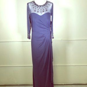 Alex Evenings Ruched Illusion Mesh Sheath Gown